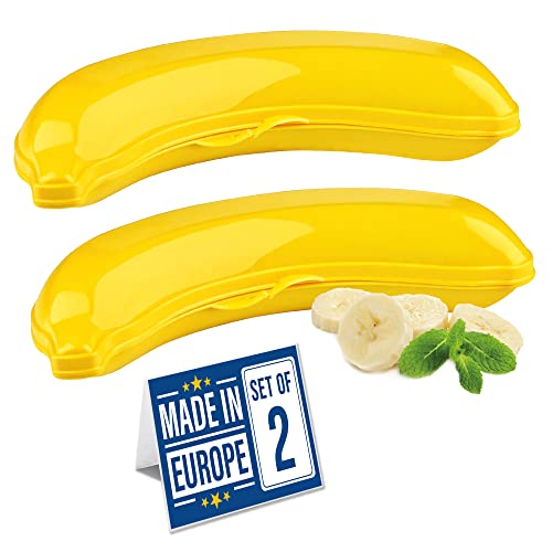 Crystalia Großer Bananengehäuse 2er Set, 100% BPA FREI Bananenbox Bananenschutz, Bananendose, Banane Aufbewahrungsbox Bananenhalter Bananen Brotdose Trip Außen Frucht Kasten Speicher Dose Für Banane