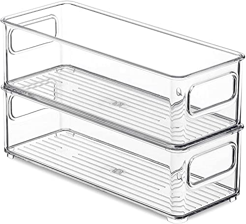 PIQIUQIU Kühlschrank Organizer, Fridge Organizer 2er Set, Speisekammer Vorratsbehälter mit Griff 25x9.5x7.5cm